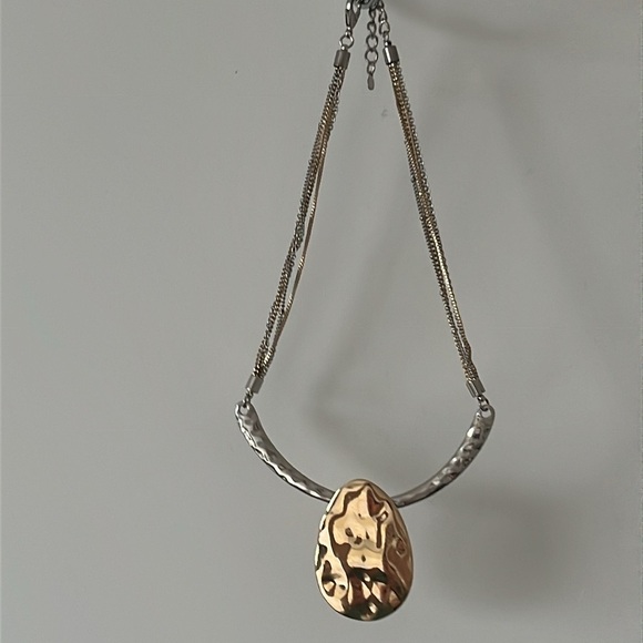 Women’s Statement Necklace gold & silver hammered silver pendant - Picture 2 of 8